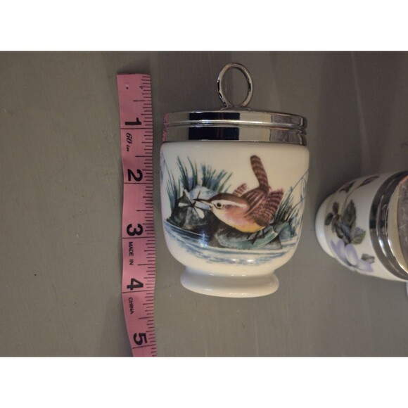 Vintage Royal Worcester Set Of 3 Egg Coddlers Birds Butterflies - Picture 8 of 9